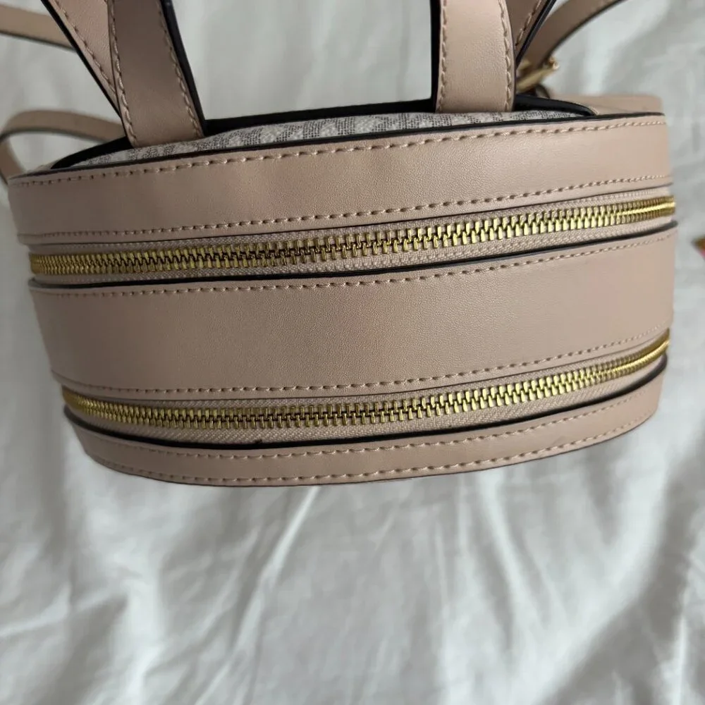 Michael Kors Jaycee Medium Backpack Vanilla Beige Coated Canvas Bag Quiet Luxury